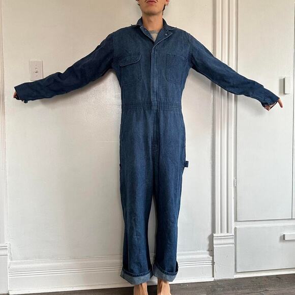 Vintage Retro Blue Denim Big Ben Wrangler Carpenter Coveralls Jumpsuit Jean - Picture 8 of 8